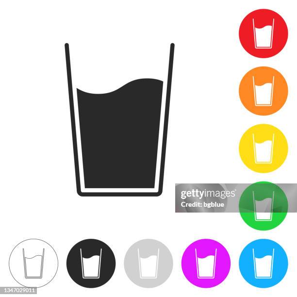 glass of water. flat icons on buttons in different colors - water cup stock illustrations