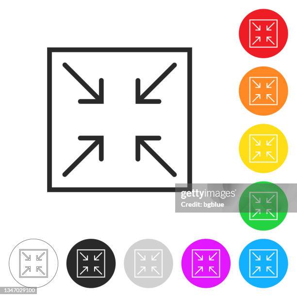 stockillustraties, clipart, cartoons en iconen met minimize. flat icons on buttons in different colors - samentrekken
