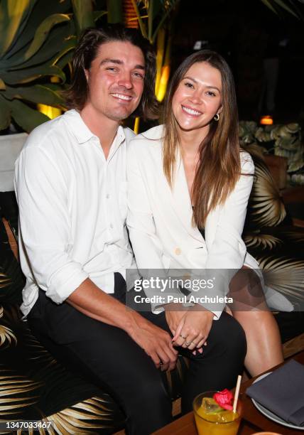 Reality TV Personalities Dean Unglert and Caelynn Miller-Keyes attend the Belles Beach House opening at Belles Beach House on October 16, 2021 in...