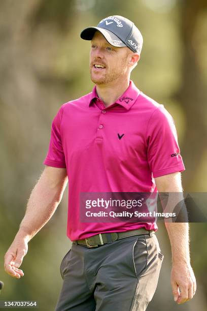 David Horsey of England looks on during Day Four of The Estrella Damm N.A. Andalucia Masters at Real Club Valderrama on October 17, 2021 in Cadiz,...