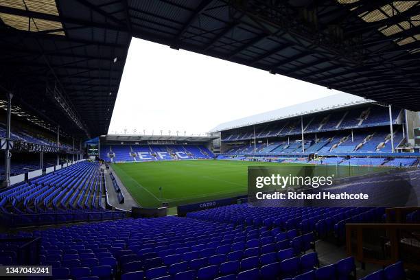 General view inside the stadium during the Premier League match between Everton and West Ham United at Goodison Park on October 17, 2021 in...