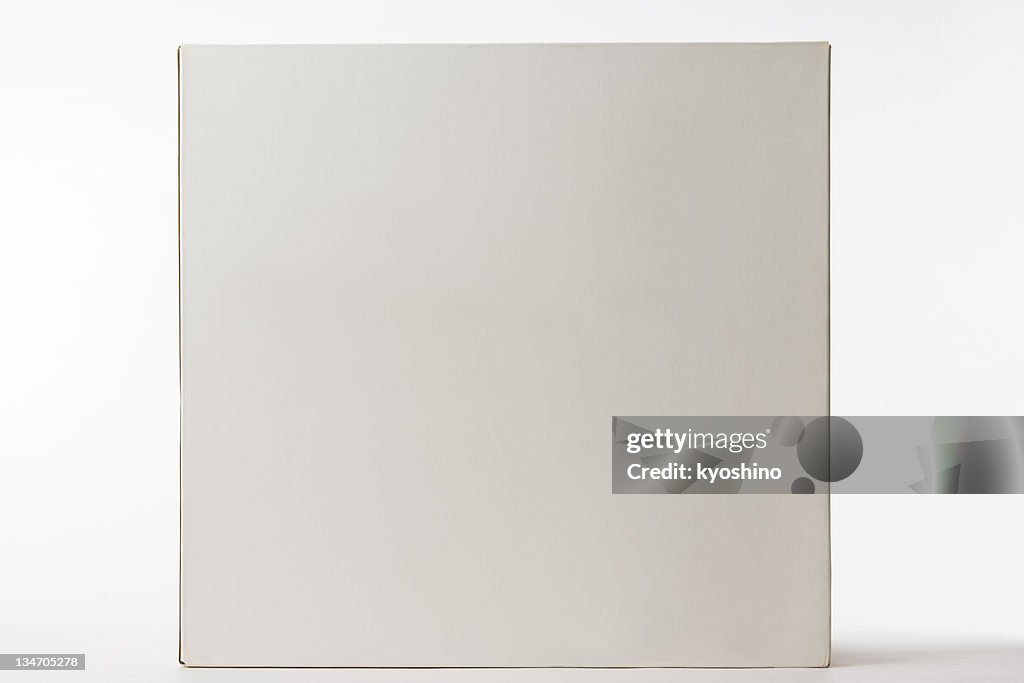 Isolated shot of closed blank cube box on white background