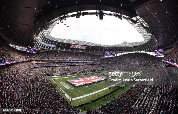 General view of the pre match during the NFL London 2021 match between Miami Dolphins and Jacksonville Jaguars at Tottenham Hotspur Stadium on...
