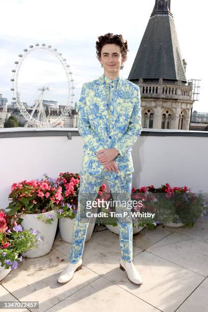 Timothée Chalamet attends the Dune Photocall in London ahead of the film's release on 21st October in Central London on October 17, 2021 in London,...