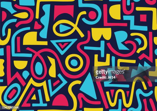 seamless color block shapes pattern - funky shapes stock illustrations