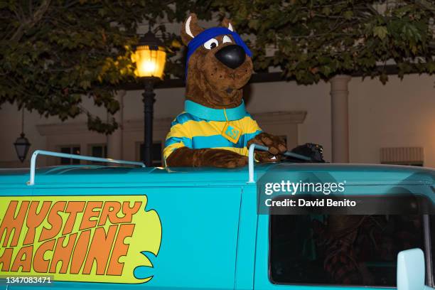 Scooby-Doo performs in the Halloween parade at Warner Bros Park Madrid on October 16, 2021 in Madrid, Spain.