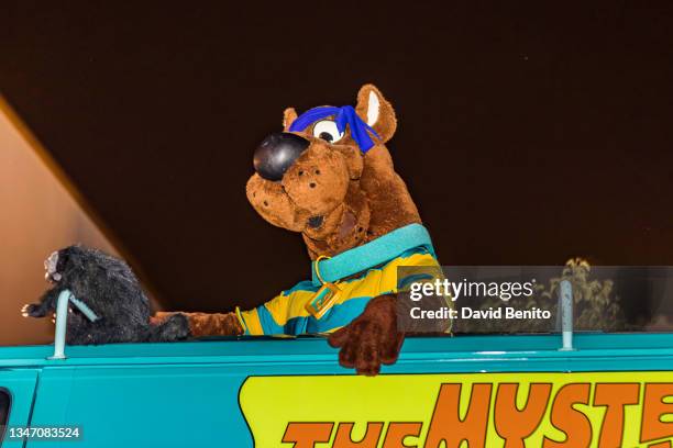 Scooby-Doo performs in the Halloween parade at Warner Bros Park Madrid on October 16, 2021 in Madrid, Spain.