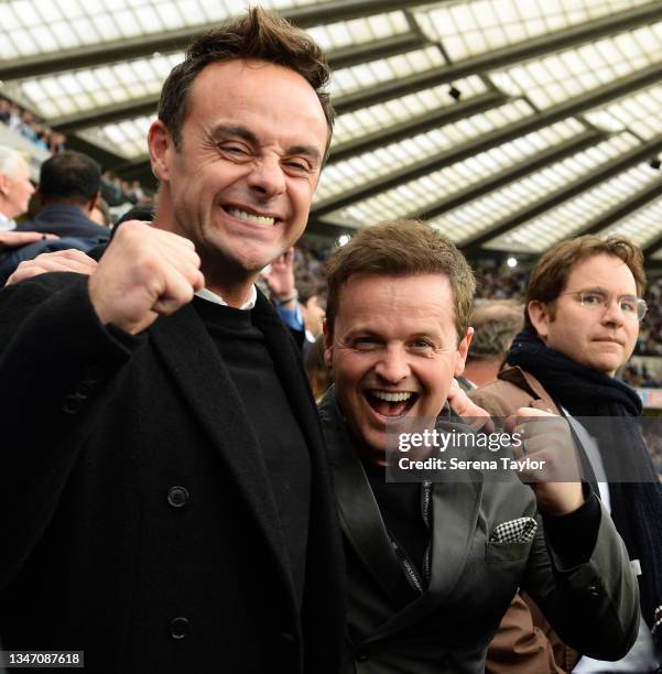 Ant and Dec pictured during the Premier League match between Newcastle United and Tottenham Hotspur at St. James Park on October 17, 2021 in...