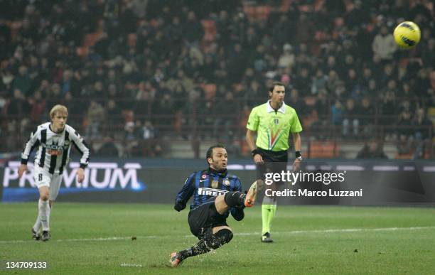 Giampaolo Pazzini of FC Internazionale Milano misses a penalty during the Serie A match between FC Internazionale Milano and Udinese Calcio at Stadio...