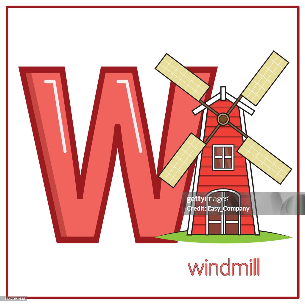 Windmill Letter Vector Illustration Of Windmill With Alphabet Letter W Lower Case For ...