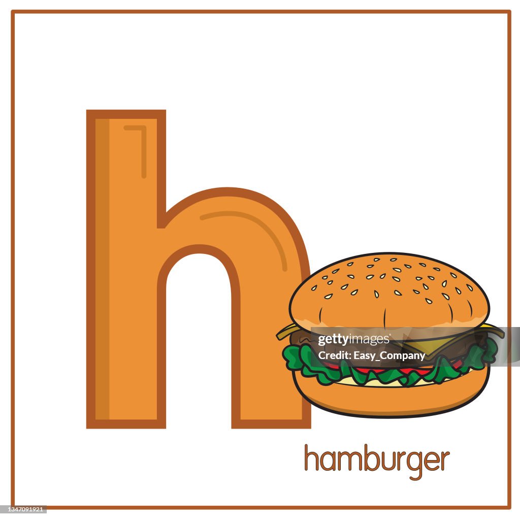 Vector illustration of Hamburger with alphabet letter H Lower case for children learning practice ABC