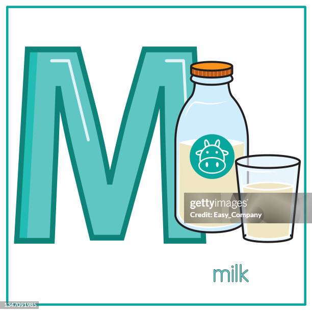 vector illustration of milk  with alphabet letter m upper case or capital letter for children learning practice abc - letter m 幅插畫檔、美工圖案、卡通及圖標