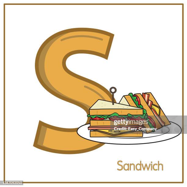 vector illustration of sandwich with alphabet letter s upper case or capital letter for children learning practice abc - open faced sandwich stock illustrations