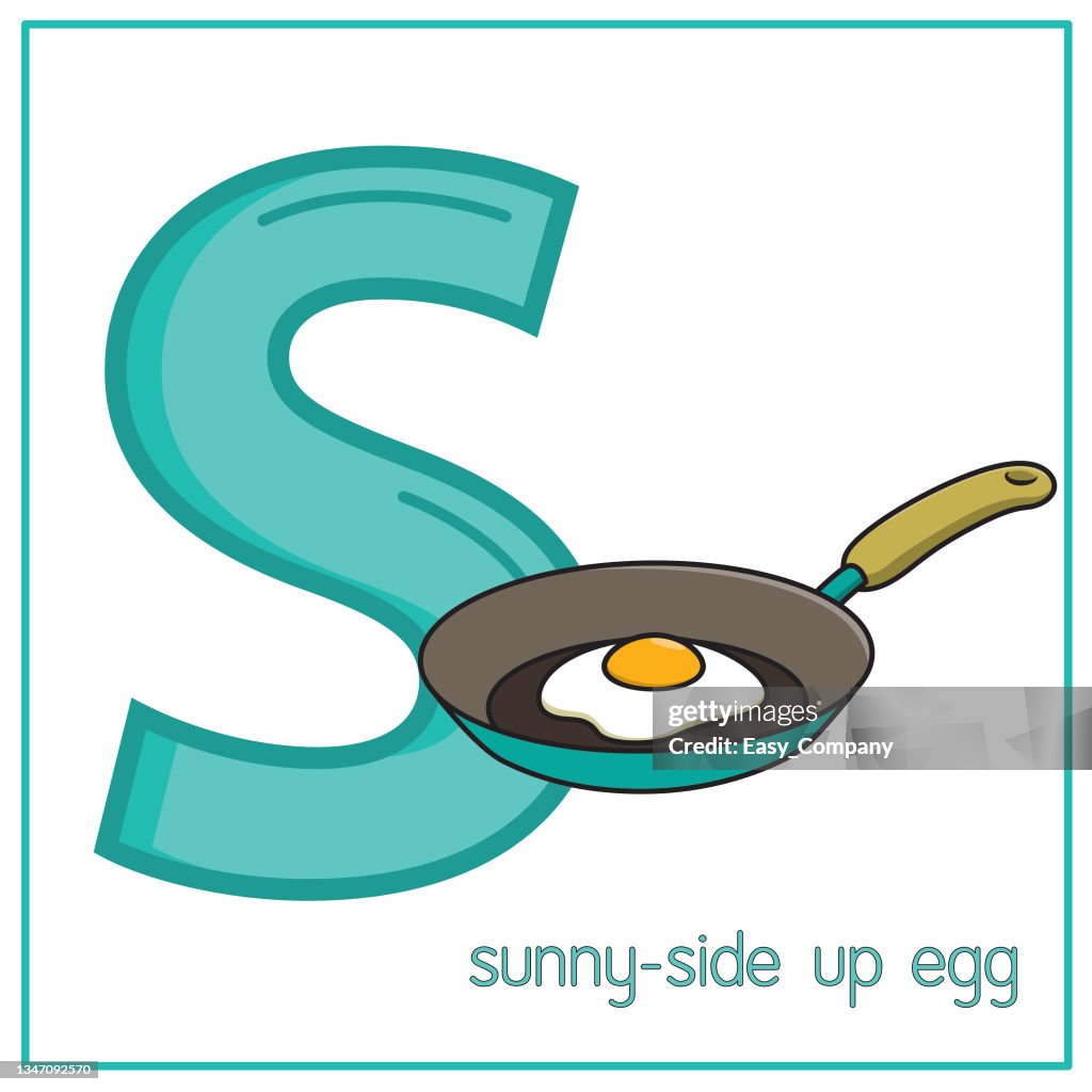 Vector illustration of Sunny-side up egg with alphabet letter S Upper case or capital letter for children learning practice ABC