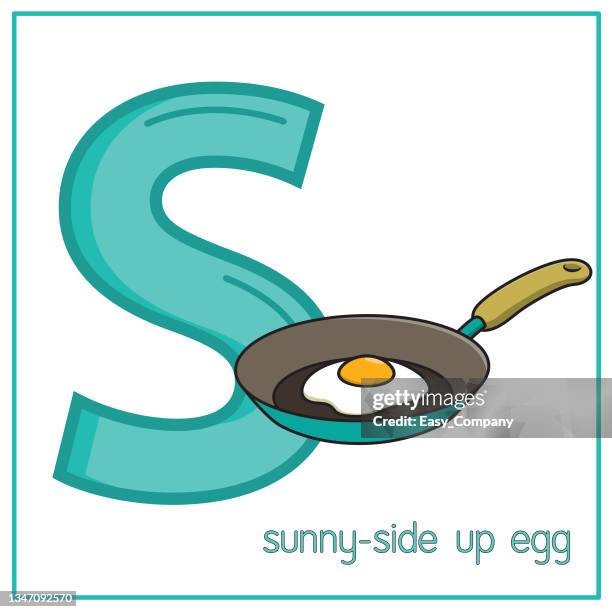 vector illustration of sunny-side up egg with alphabet letter s upper case or capital letter for children learning practice abc - sunnyside eggs stock illustrations