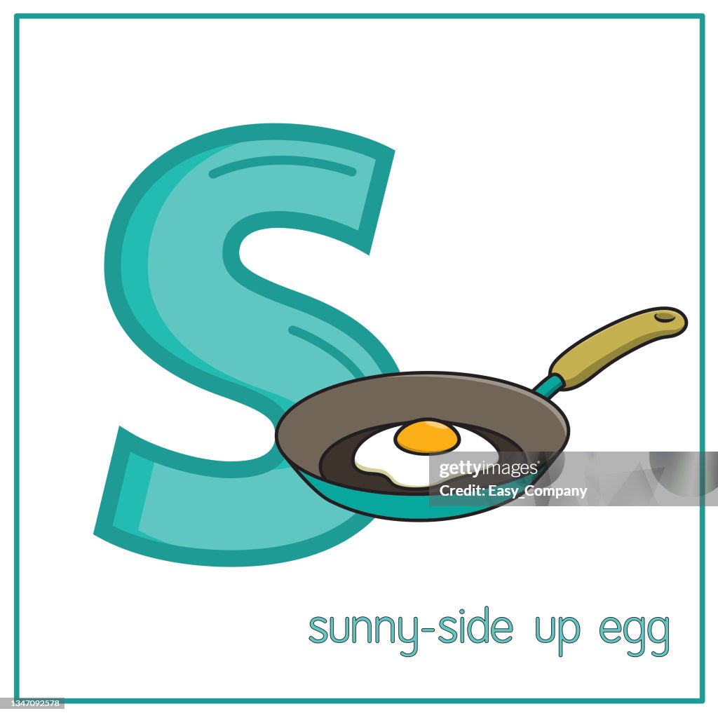 Vector illustration of Sunny-Side Up Egg with alphabet letter S Lower case for children learning practice ABC