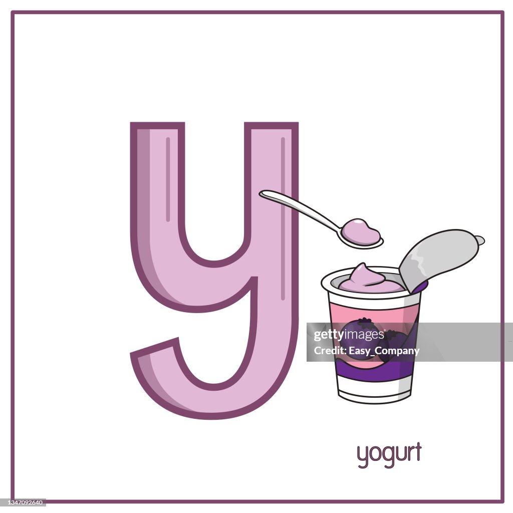 Vector illustration of Yogurt with alphabet letter Y Lower case for children learning practice ABC