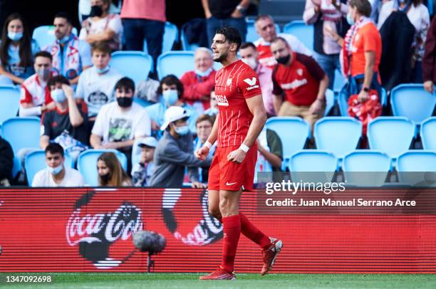 Rafa Mir of Sevilla FC celebrates after scoring goal during the LaLiga Santander match between RC Celta de Vigo and Sevilla FC at Abanca-Balaídos on...
