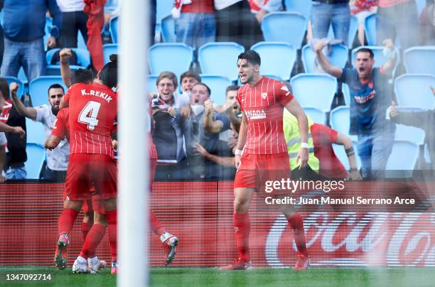 Rafa Mir of Sevilla FC celebrates after scoring goal during the LaLiga Santander match between RC Celta de Vigo and Sevilla FC at Abanca-Balaídos on...