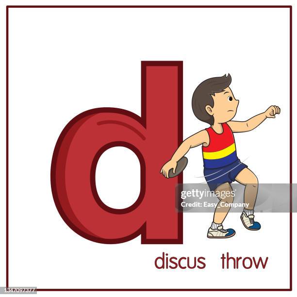 vector illustration of discus throw racing with alphabet letter d lower case for children learning practice abc - discus 幅插畫檔、美工圖案、卡通及圖標