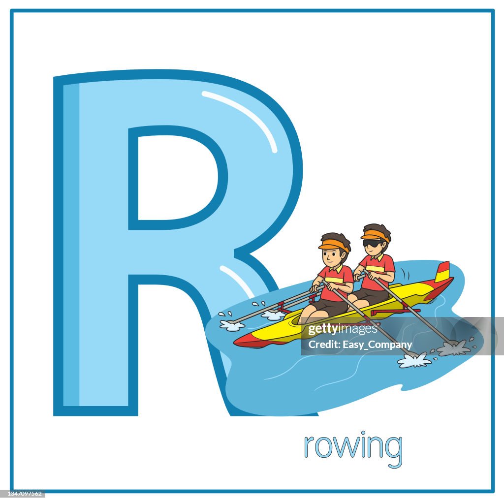Ilustración vectorial de Remo con letra del alfabeto R Mayúscula o letra mayúscula para niños práctica de aprendizaje ABC