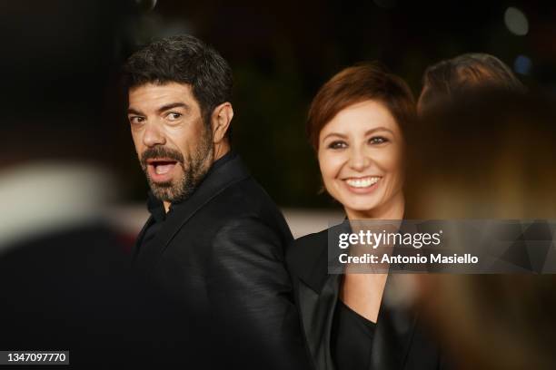 Pierfrancesco Favino and Anna Ferzetti attend the red carpet of the movie "Promises" during the 16th Rome Film Fest 2021 on October 17, 2021 in Rome,...