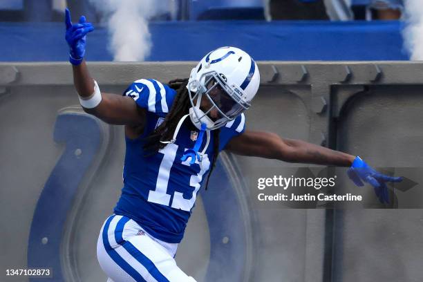 Hilton of the Indianapolis Colts takes the field before a game against the Houston Texans at Lucas Oil Stadium on October 17, 2021 in Indianapolis,...