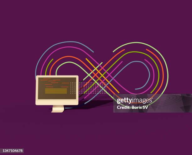 devops with binary code - ciclo de vida imagens e fotografias de stock