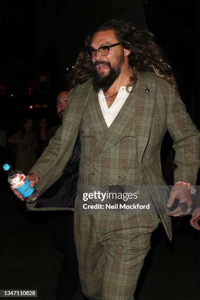 Jason Mamoa seen leaving in his own Classic car, a special screening and Q&A for new movie 'Dune' at Cineworld Leicester Sq on October 17, 2021 in...