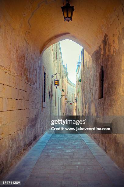 narrow street - mdina stock pictures, royalty-free photos & images