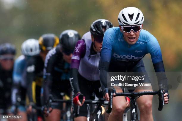 Danielle Shrosbree of Team LDN - Brother UK leads the leading group during the Women's HSBC UK National Road Championships on October 17, 2021 in...