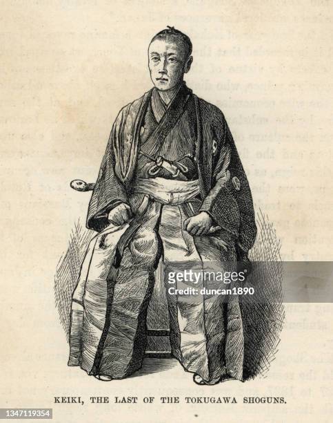 tokugawa yoshinobu letzter shogun des tokugawa-shogunats von japan 19. jahrhundert - edo period stock-grafiken, -clipart, -cartoons und -symbole