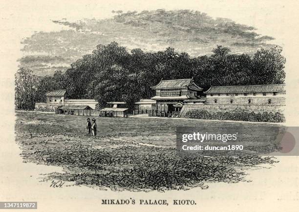mikado's palace, kyoto, japan, 19th century - kyoto imperial palace stock illustrations