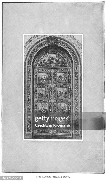 old engraved illustration of the rogers bronze door (the columbus doors), washington dc. - united states capitol rotunda 個照片及圖片檔