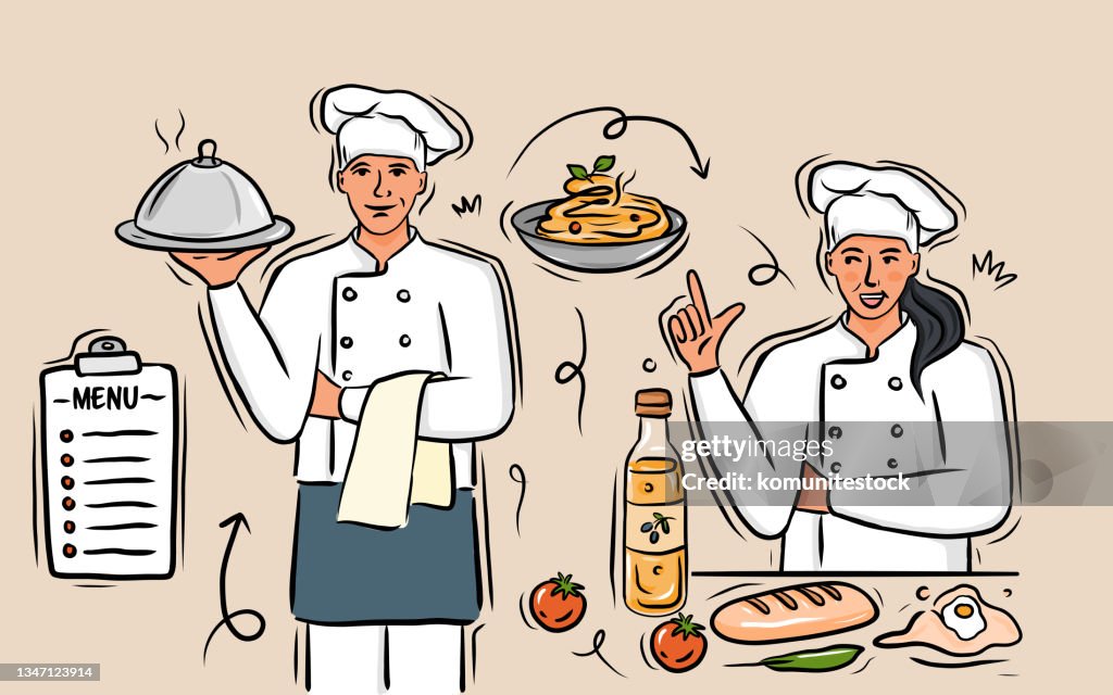 Chef Cooking In Restaurant Cartoon Style Vector Illustration High-Res  Vector Graphic - Getty Images