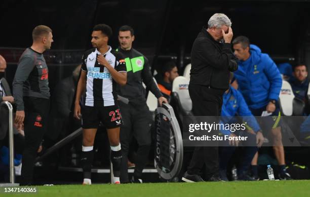 Newcastle manager Steve Bruce reacts on the touchline during the Premier League match between Newcastle United and Tottenham Hotspur at St. James...