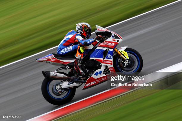 Gino Rea of Buildbase Suzuki rides during the British Superbike Championship at Brands Hatch on October 17, 2021 in Longfield, England.