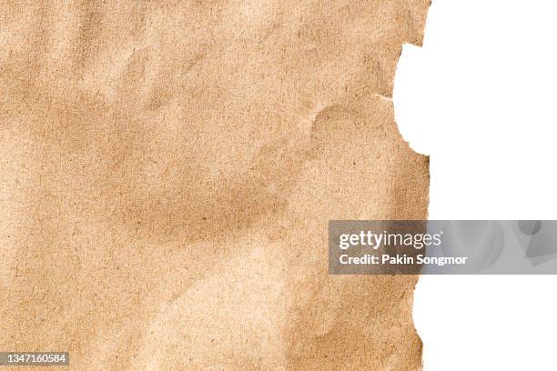torn old vintage paper texture isolated on white background, clipping path - craft paper stock pictures, royalty-free photos & images