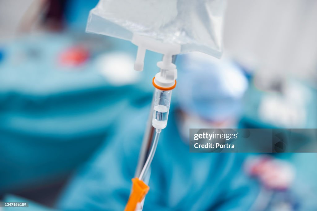 Close-up of IV drip bag