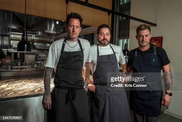 Chefs Michael Voltaggio, James Kent and Bryan Voltaggio pose for a photo during the Food Network & Cooking Channel New York City Wine & Food Festival...