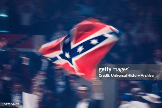 Confederate Flag being waved during George Wallace Presidential Campaign Rally, Madison Square Garden, New York City, New York, USA, Bernard Gotfryd,...