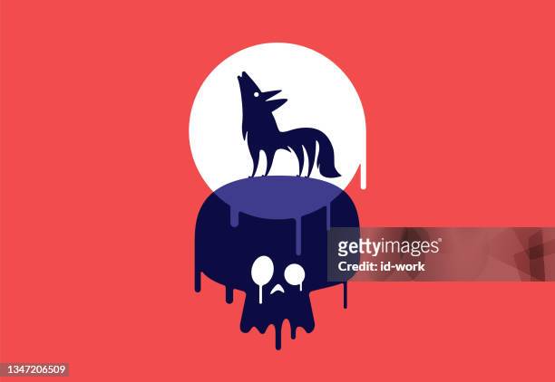 wolf heult mit schädelsymbol - skull logo stock-grafiken, -clipart, -cartoons und -symbole
