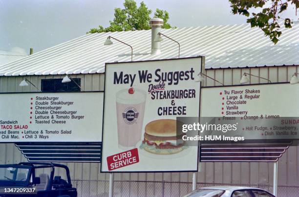 Steak n Shake Curb service sign at a restaurant in Springfield, MO circa 1992.
