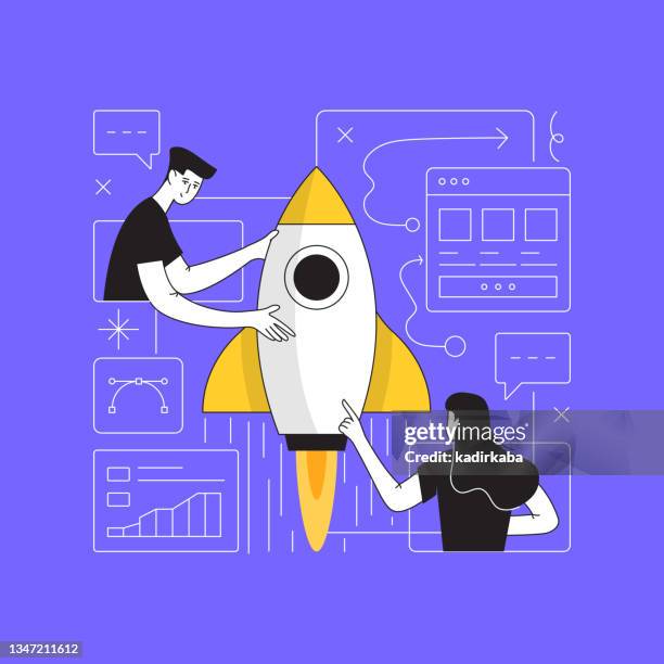 ilustrações, clipart, desenhos animados e ícones de ilustração de estilo plano moderno do conteúdo inicial - nova empresa