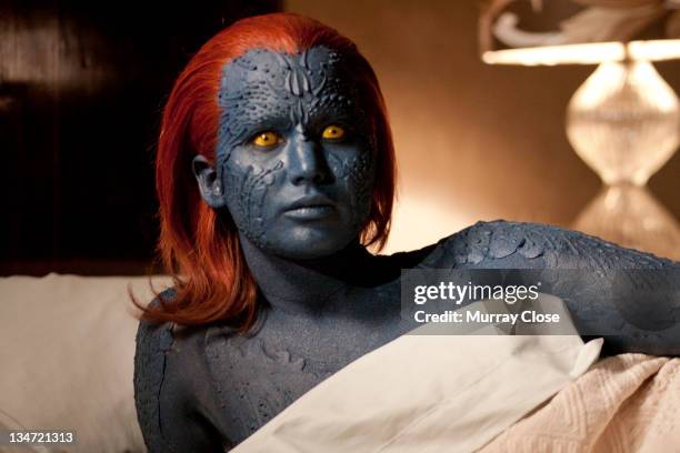 American actress Jennifer Lawrence as Raven, aka Mystique in a scene from the film 'X-Men: First Class', 2011.