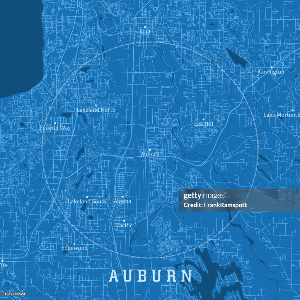 Auburn WA City Vector Road Map Blue Text