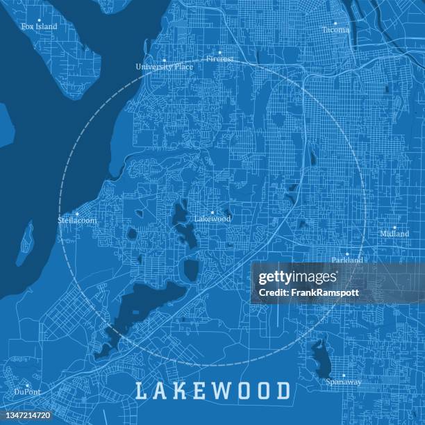 lakewood wa city vector road map blue text - lakewood wa stock illustrations