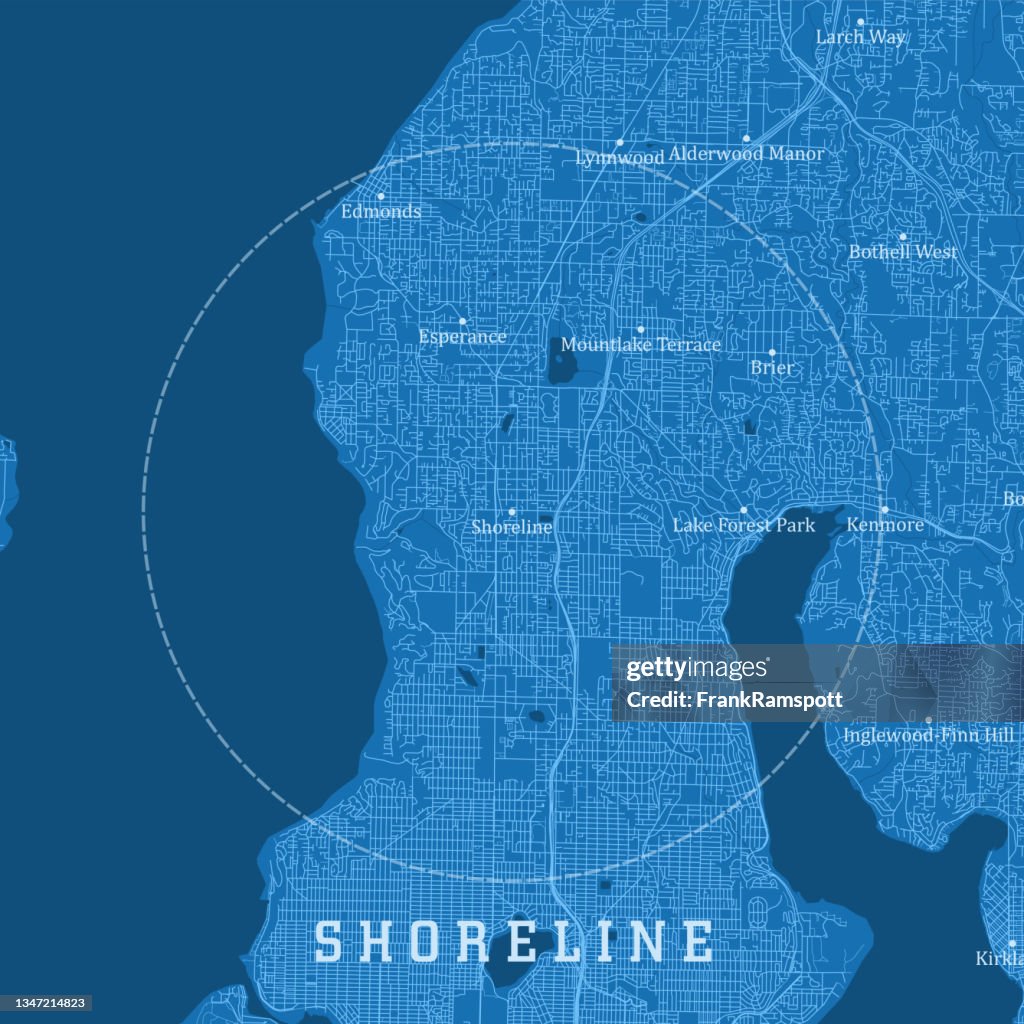 Shoreline WA City Vector Road Map Blue Text