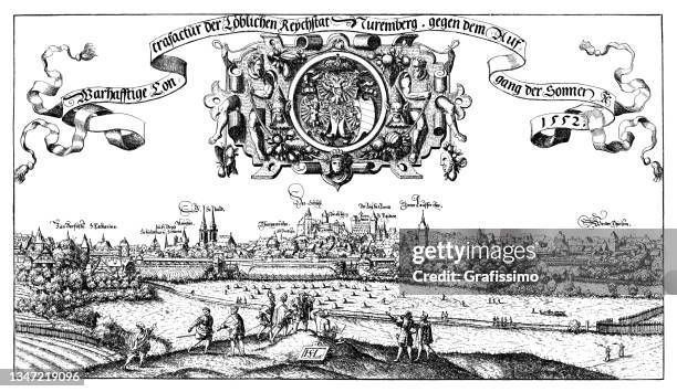 panoramablick auf nürnberg deutschland 1522 - nürnbergpanorama stock-grafiken, -clipart, -cartoons und -symbole