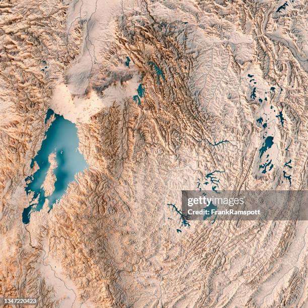 ruanda 3d render mapa topográfico neutral - lago kivu fotografías e imágenes de stock